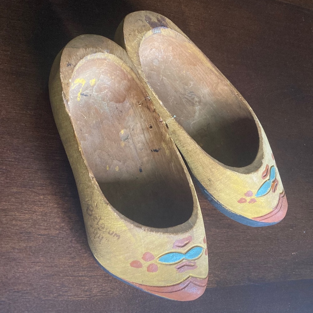 Vintage/Antique Wooden Carved Shoes, Belgium 1944